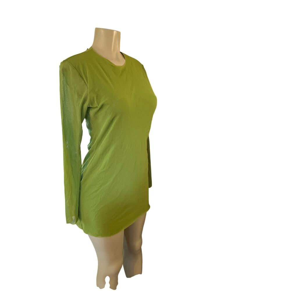 Women XL Petit Pois by Viviana Green Tunic Top Shirt Blouse Mesh Long Sleeve